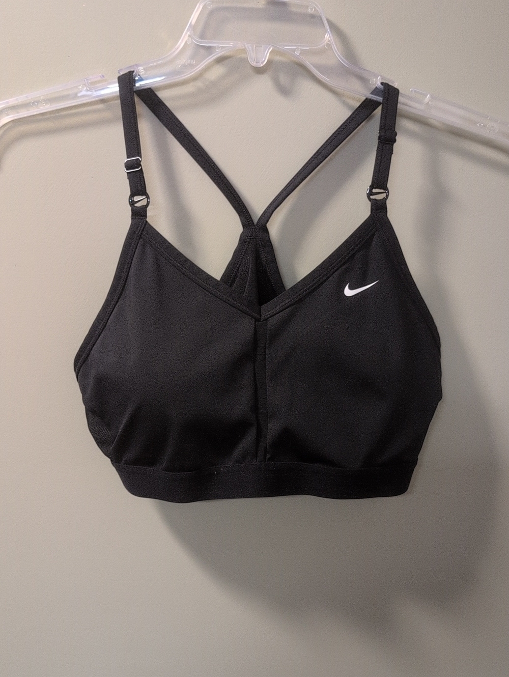 Nike Black Double-Strap V-Neck Sports Bra with White Swoosh